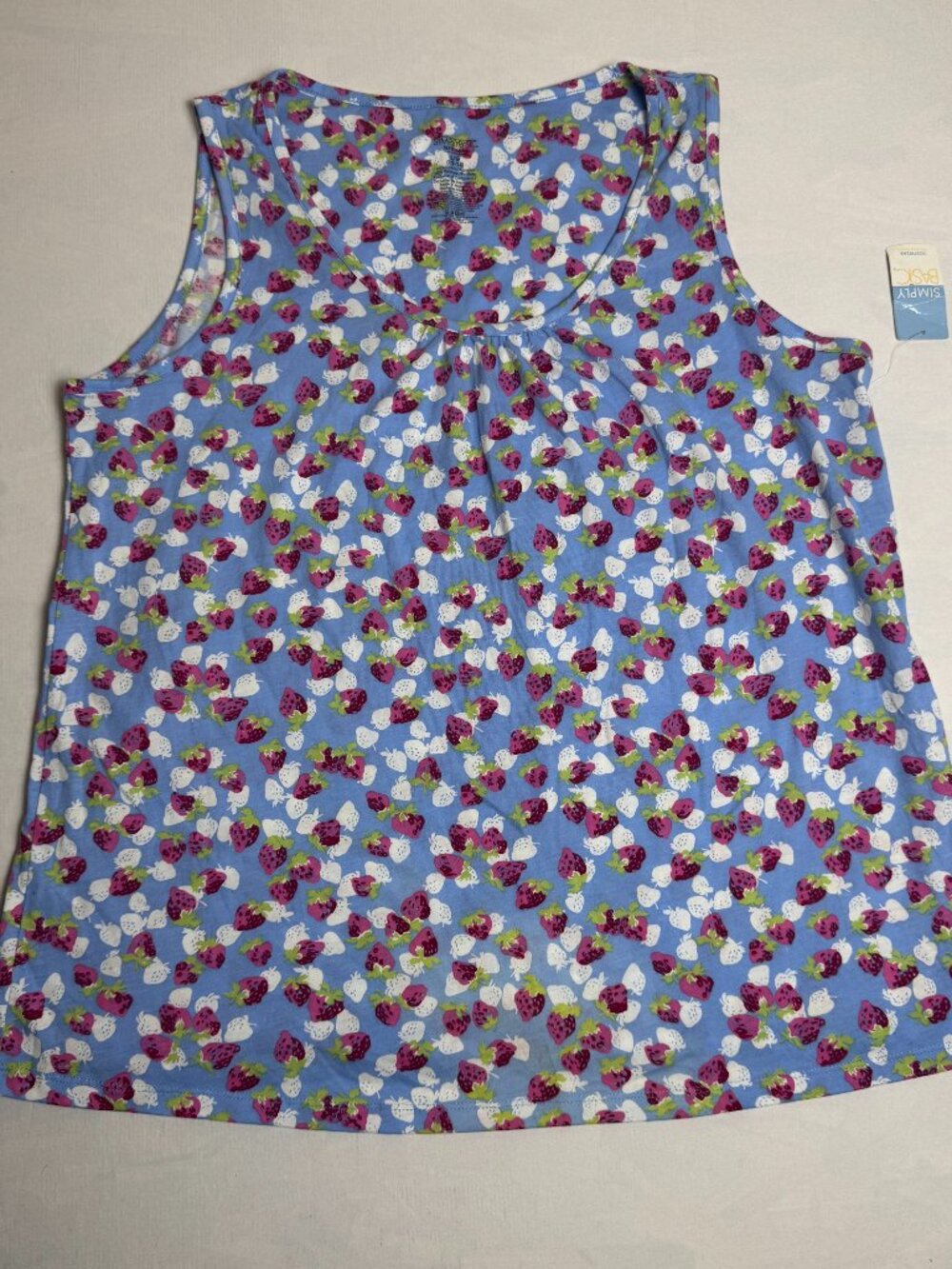 Simply Basic Sleepwear Shirt L Blue Floral, Sleeveless, V-neck, Lace, NWT